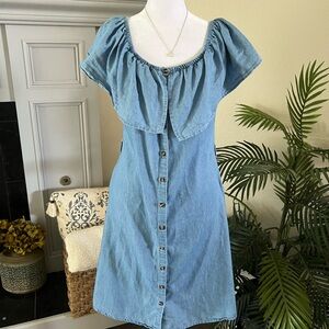 Noble U Blue Smocked Puff Sleeve Dress M